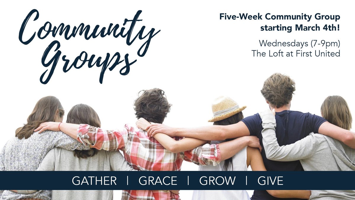 FirstUnitedCM's tweet photo. If you missed the first week, YOU CAN STILL JOIN US THIS WEDNESDAY! Join a five-week Community Group STARTING THIS WEDNESDAY where we will cover the previous Sunday’s message and connect with one another and with God. Sign up by contacting Brian Tipton at 714.552.6458. https://t.co/NJphyMvIzl