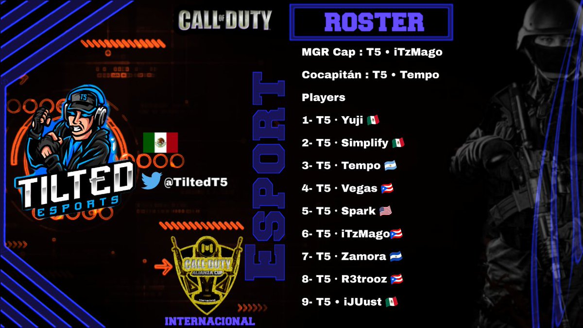 AlianzaCup's tweet photo. #CoDMobile AlianzaCup 
[🏆@cup_cod MJ Edición 3]

📱🕹PRESENTAMOS: @TiltedT5

👨🏻‍💻MANAGER: @1tzMag0 https://t.co/JkcVViKfKi