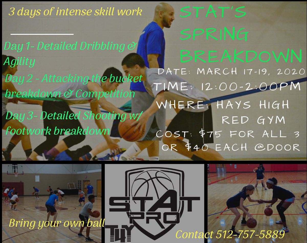 stat_elite's tweet image. 3 days!! 6 hours of skill breakdown!! Hardwork!! Come join us March 17-19th 12pm-2pm at Hays High School. 1st 10 people to sign up using code GRINDTIME gets $15 off!  #STATPRO #STATSpringBreakdown #STATStrong #TrustTheProcess 

events.constantcontact.com/register/event…