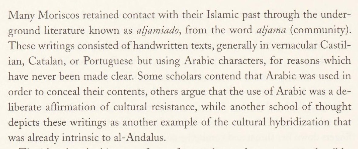 arabic literature was completely purged although many moors kept writing in arabic secretly as a form of cultural resistance.