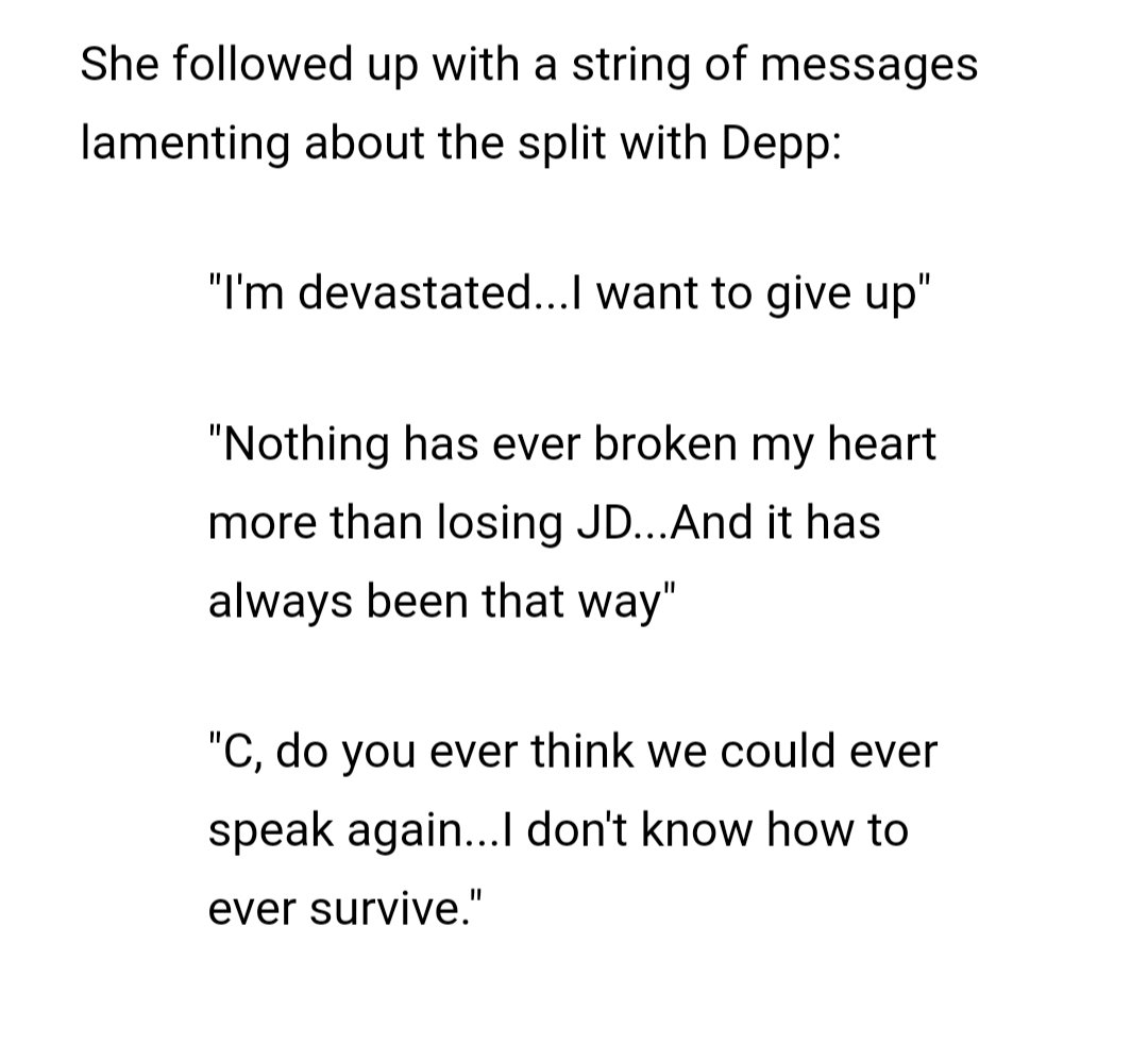 She says she is devastated about her split with Johnny and says nothing has broken her heart more and that she "doesn't know how to ever survive" if she doesn't get to talk to him again.