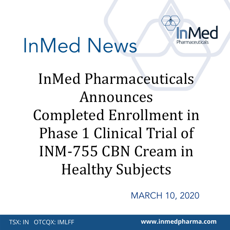 inmedpharma's tweet photo. InMed Pharmaceuticals today reported completed enrollment in its first Phase 1 clinical trial with INM-755 in healthy subjects (Study 755-101-HV).

https://t.co/I2YVpBNVx7

#epidermolysisbullosa #EBnews #cannabinol #CBN #cannabinoids #pharma #clinicaltrial https://t.co/mwVgUXJfAV