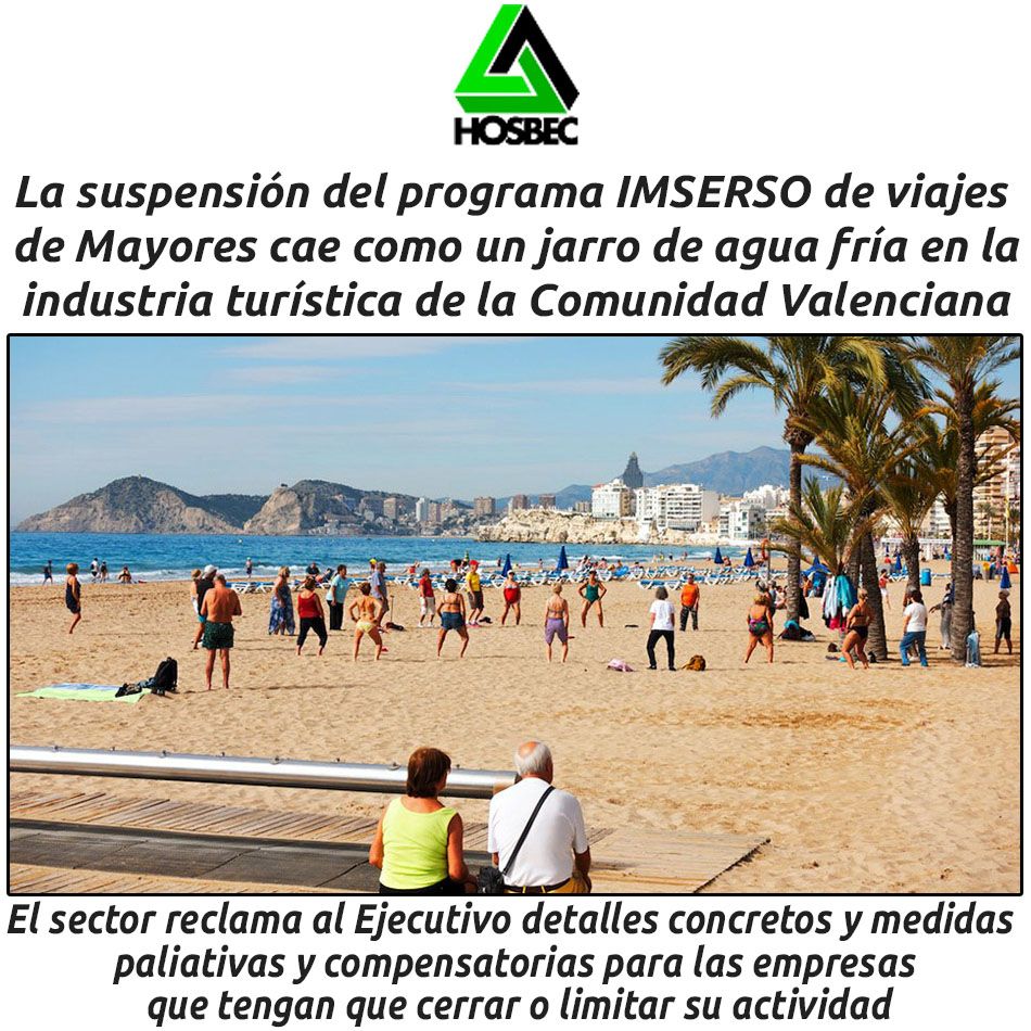 hosteleriaenvlc's tweet photo. LA SUSPENSIÓN DEL PROGRAMA IMSERSO DE VIAJES DE MAYORES CAE COMO UN JARRO DE AGUA FRÍA EN LA INDUSTRIA TURÍSTICA DE LA COMUNIDAD VALENCIANA

https://t.co/MElDzPt40l

@HOSBEConline #HOSBEC #HosteleriaEnValencia #SuspensionIMSERSO #ProgramaIMSERSO #ViajesMayores #Coronavirus https://t.co/iB2EBkKd2N