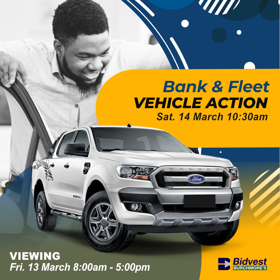 PRE-AUCTION VIEWING! - CPT
Bank-repo and Fleet vehicle auction
Sat, 14 Mar, 10:30am
More info: burchmores.co.za/auction/938
WhatsApp helpline: 067 036 1611 (text only)

Finance available on site!
Finance available:
Tamara on 078 842 3235
or tamara@auctionfinance.co.za