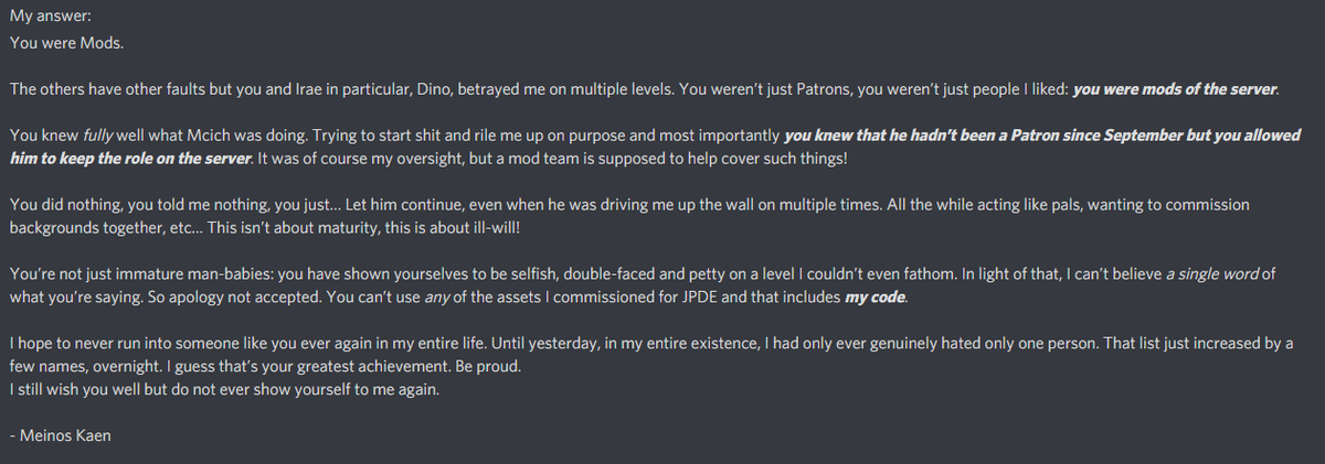 firewarrior95's tweet photo. @TeamCBLT @Meinos_Kaen Fresh-ish from the announcements channel. Something tells me he's gonna keep kicking up a fit. I personally can't say I'm surprised. https://t.co/5a7sJPwxfj