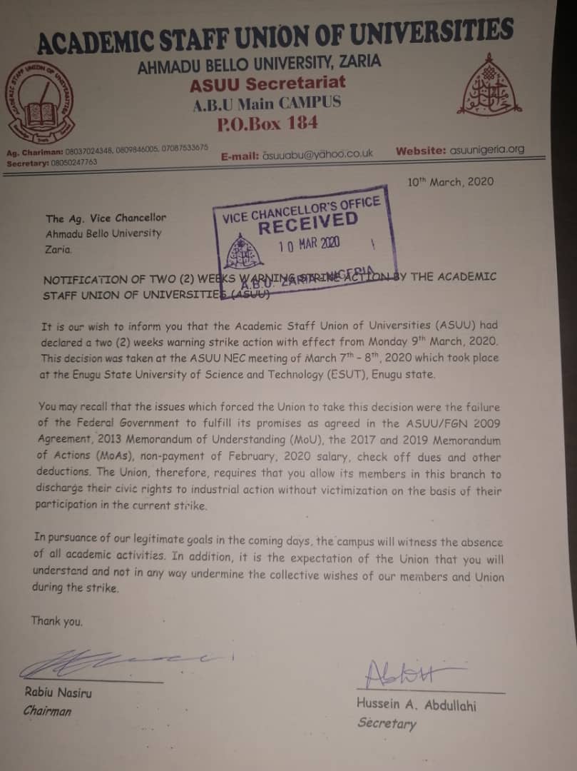 ABU_Campus's tweet photo. Official bulletin from the ASUU branch of ABU 😁😁

If you see any lecturer in class, please report them to the security office, they cannot be disobeying a direct order from the ASUU Chairman 😁😁 https://t.co/oRfIq5CyxL
