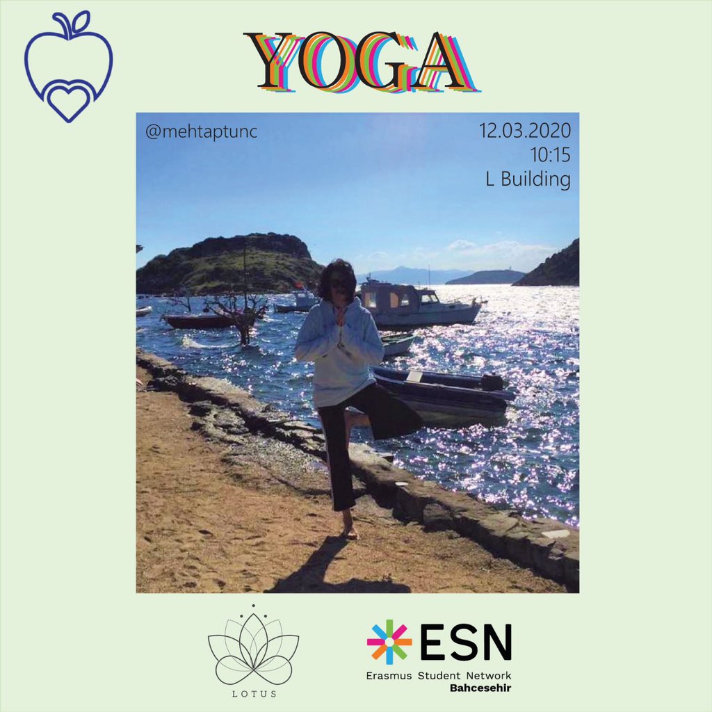 ESN_Bahcesehir's tweet photo. Hello everyone! 🙌
We would like to welcome Spring with @LotusBahcesehir ! Let’s relax and do Yoga 🌸🧘♀🧘♂ Join us on the Health and Well-being Week and relax before your classes! 🌿
#activeErasmus
#HealthandWellbeingWeek
#ESNbahcesehir https://t.co/Om6jq6zEjo