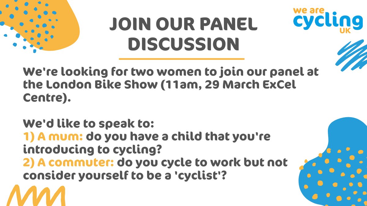 Is this YOU? 👇

We're looking for two women to join us on stage at <a href="/londonbikeshow/">London Bike Show</a> to share their experience of getting into #cycling. 🚴‍♀️ You'll receive a #free day ticket if selected! #womenwhocycle

✉️ Email nik.hart@cyclinguk.org for info.