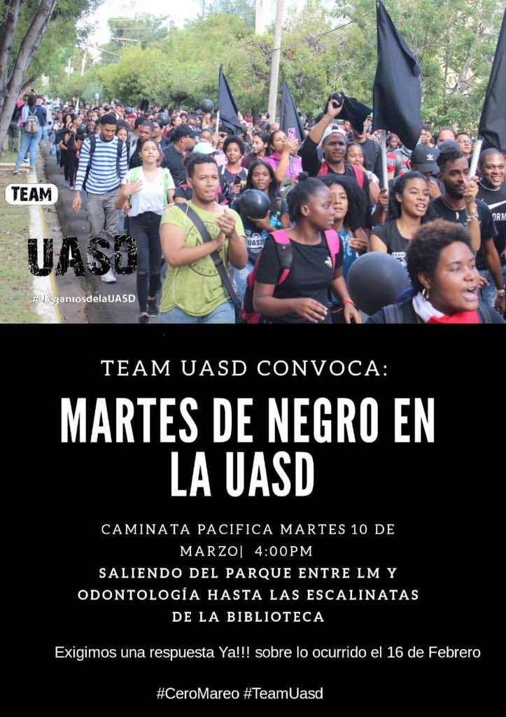 Uni_RD's tweet photo. El #TeamUASD convoca #MarteDeNegro https://t.co/O9q4XhVb90