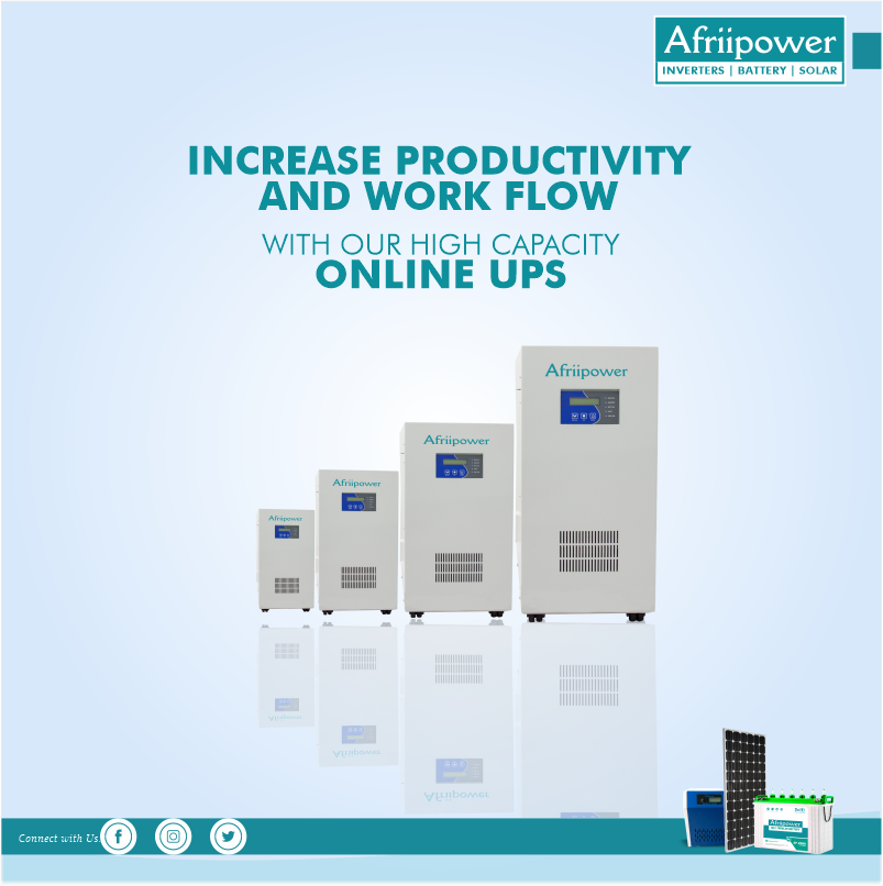 afriipower's tweet photo. We care about your productivity and your work flow. We want your organizations to stay uninterrupted and increase #production output, we have ranged of #Online #UPS from 20KVA/360V.

#Stay #uninterrupted with #Afriipower #Inverters and #batteries.

 https://t.co/Z4Xb0bgJQc https://t.co/3bTLNUboxn
