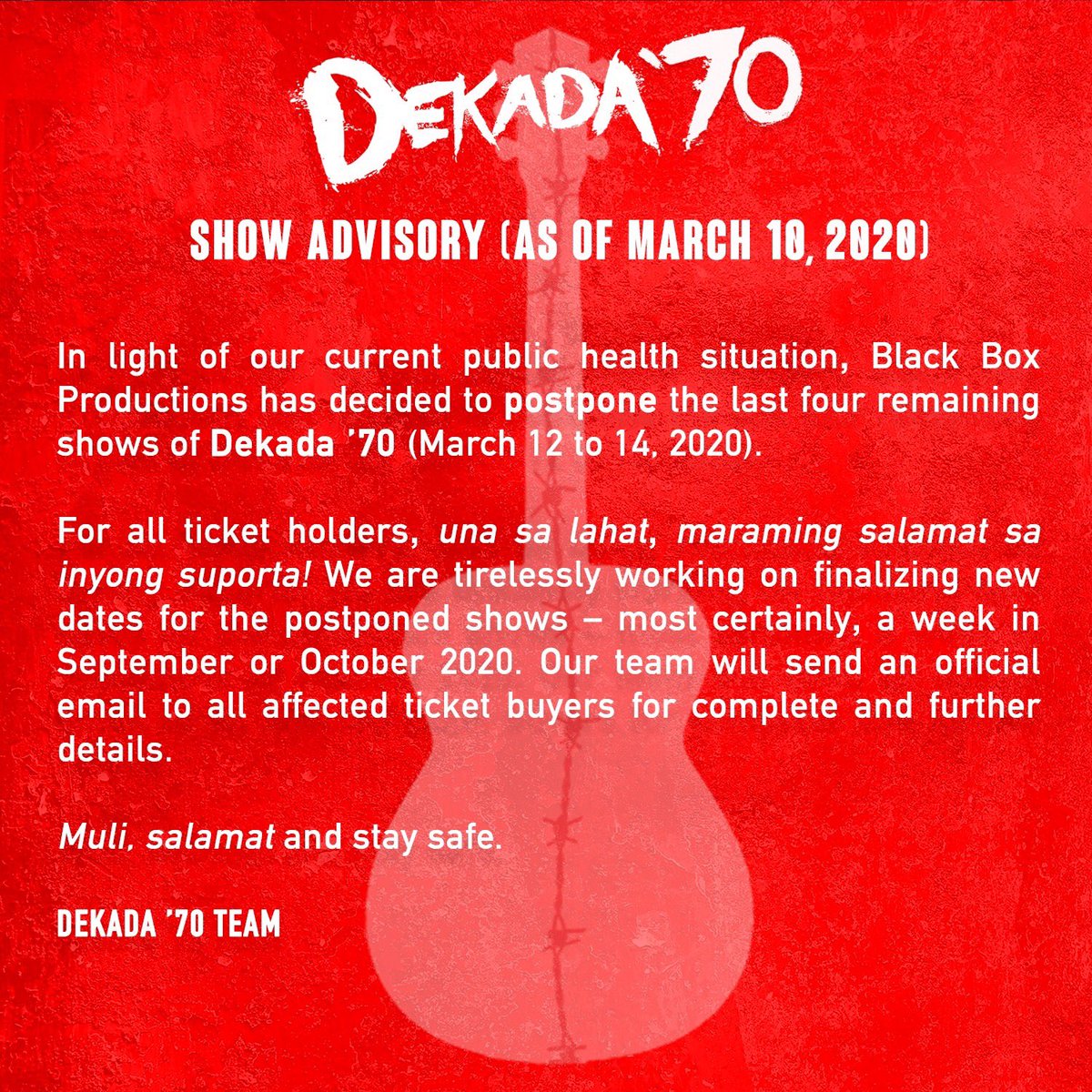 DEKADA '70 SHOW ADVISORY

#Dekada70Musical