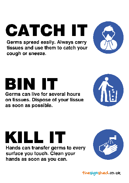 thesignshedUK's tweet photo. Weβve produced a free to download version of our βCatch It Bin It Kill Itβ instructions sign to print and download at work and help prevent the spread of the #Coronavirus #Corona in your workplace. https://t.co/dz61olkXXv #safetysigns #HSE #NHS #TheSignShed #jeremyvine #radio2 https://t.co/Jqb1O3iaTc