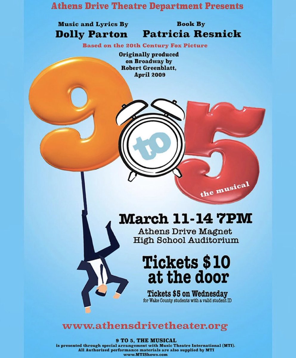 joynersjewels's tweet photo. Got a tiny sneak peek last night at dress rehearsal and this show is gonna blow you away!  Don’t miss this one! Tickets on sale NOW! See the image below for details @AthensHSMagnet @adhsthespian @ADHSTheatre @WCPSSTeam @WCPSS @DollyParton https://t.co/b1YoiFrtV6