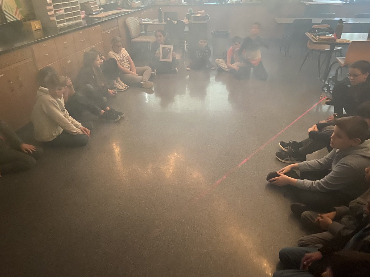 Students reflecting light to the Fiona target using a lazer, mirrors, and fog! Check out those light beams!!!! <a href="/SycamoreRed/">E.H. Greene Intermediate Red Team</a>