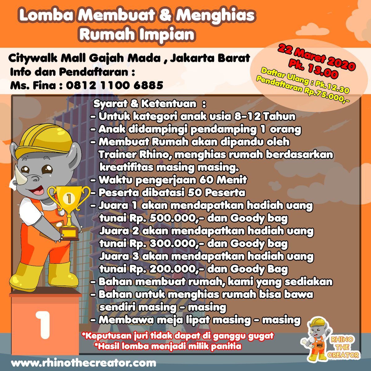 sugakuindonesia's tweet photo. Launching Rhino The Creator, Kelas Arsitektur &amp; Koding untuk anak tanggal 22 Maret 2020 Pk.13.00 @ Citywalk Mall Gajah Mada, Ayo ikutan yukkk #rhinothecreator #architectureforkids #kelasarsitekturanak #kursusarsitekturanak #franchise #waralaba #codingclass #kelaskoding #bimbel https://t.co/ZbHjZujYrg