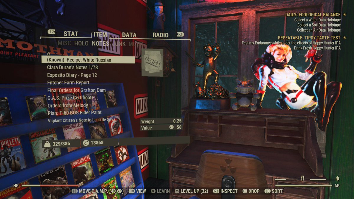 SpacedPilot3000's tweet photo. #Elder time, baby👌 Been on such a roll lately I landed my 2nd White Russian recipe in less than a week. #FeelingTheFlow #WorkinItWorkinIt #HappyGilmore #Fallout76 #HappyLearnedHowToPutt 😎👍🍀 https://t.co/OSsphB7VjL