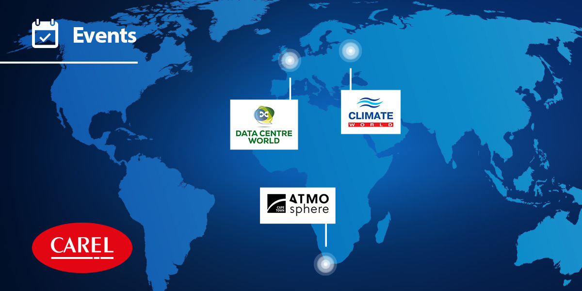 CAREL_group's tweet photo. Don’t miss the chance of meeting us to see and discuss our solutions! This week we will be at @ATMOEvents (10/03), @ClimateExpo (10-13/03) and @DataCentreWorld (11-12/03). We hope to see you! #meetCAREL #DCW20 #climateworld https://t.co/JLyTDvAb6p
