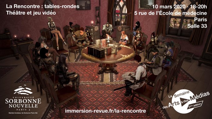 [RENCONTRE 10/03 18H par @revueimmersion]
- Françoise Cadol (Actrice et dramaturge)
- François-Xavier Rouyer (Dramaturge)
- <a href="/MelanieDorey/">Melanie Dorey</a> (Fondatrice <a href="/MadameLupin/">Madame Lupin</a>)
- <a href="/gbaychelier/">Guillaume Baychelier</a> (Docteur en esthétique)
- Deborah Prudhon (Doctorante en études théâtrales)
🎟immersion-revue.fr/theatre