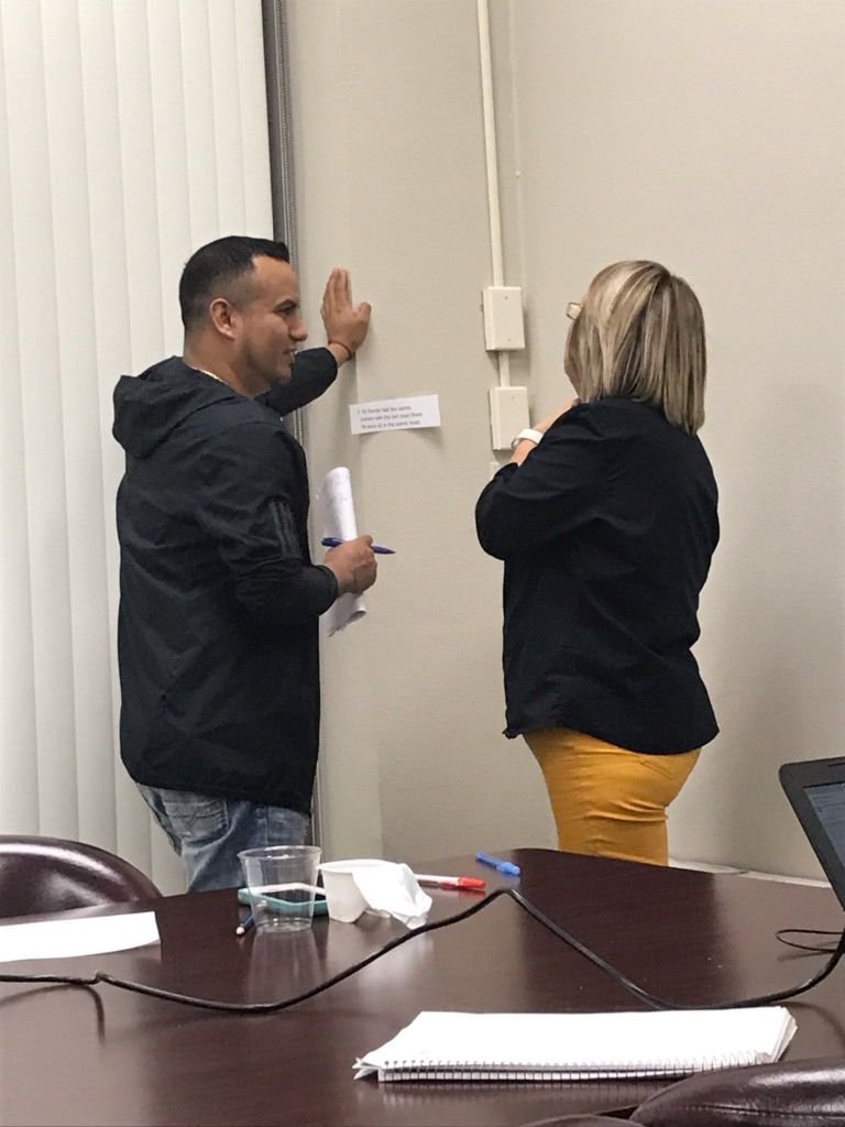 lcotyler's tweet photo. ￼The LCOT GED teachers at Catholic Charities ￼turned a traditional worksheet into a gallery walk to get students up, moving, and communicating with others! #lcotyler #ged #catholiccharities  #adulted https://t.co/tkCJ6Tmmeb
