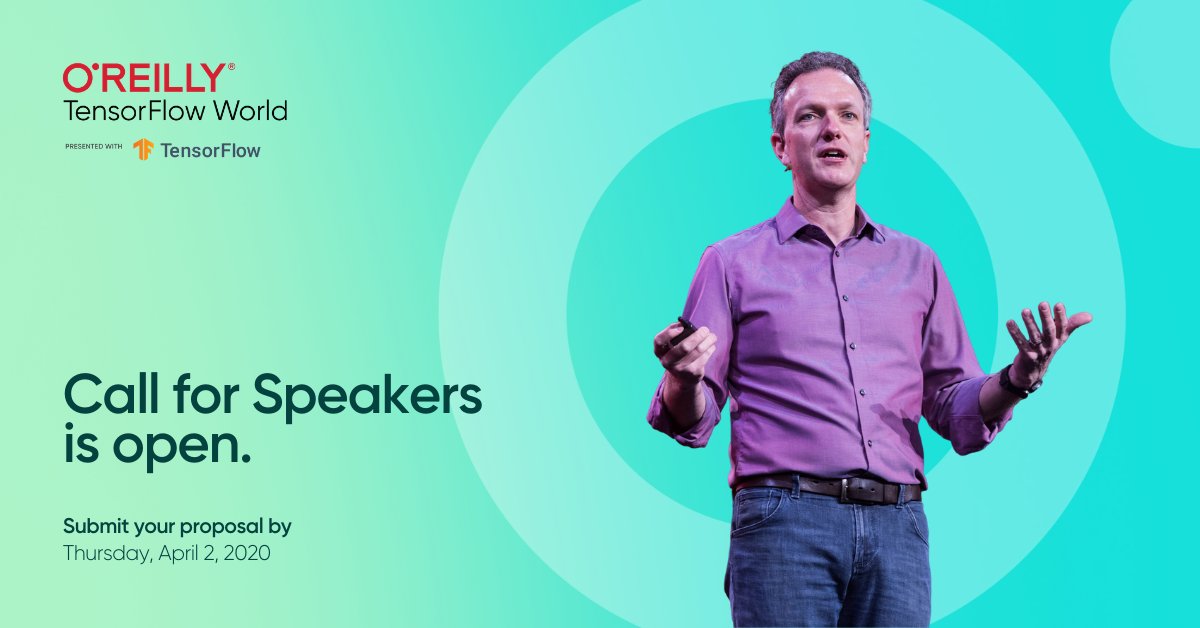 TensorFlowWorld's tweet image. Apply to speak at @TensorFlowWorld this October. Share your knowledge, make connections, and grow your presentation skills. Check out the #CFP and get started on your proposal now. oreil.ly/YtVbB #TFWorld