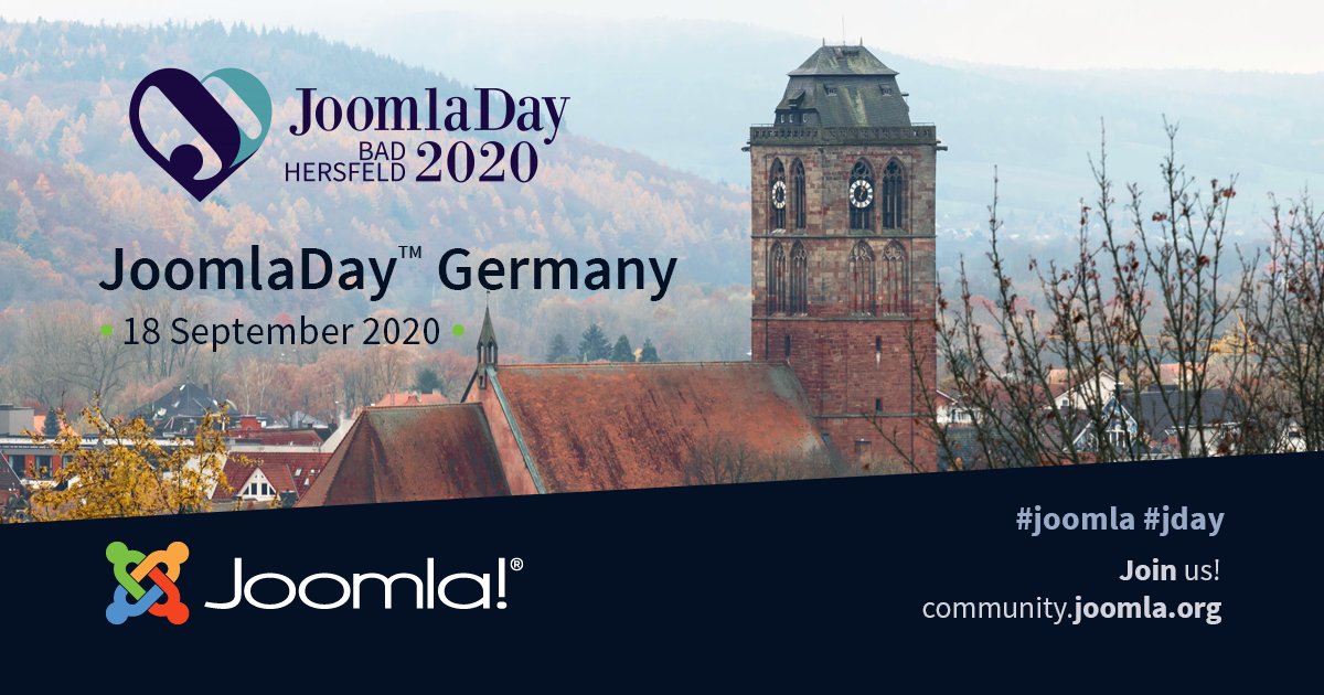 Kommen Sie zu uns #JoomlaDay Germany 2020
Event Date: 18 September 2020
kommen – lernen – netzwerken – Spaß haben
come - #learn - network - have fun #Joomla #cms #joomlers
events.joomla.org