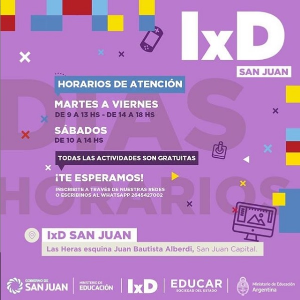 conectar_LAB's tweet image. 📍 Desde este Martes 10 de marzo nuevos días y horarios de atención. ➡️ Sumate a las nuevas actividades de talleres de #IxDSanJuan, centro de innovación educativa de @EducarseAr

#IxD #somosEDUCAR #SanJuan #educacionargentina