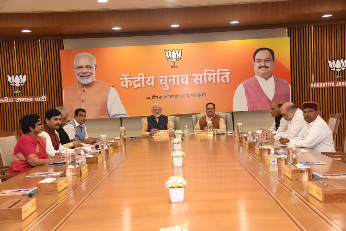 BJP4India's tweet photo. In pictures: BJP CEC meeting in presence of PM Shri @narendramodi and BJP National President Shri @JPNadda at BJP HQ in New Delhi. https://t.co/UAns5uI4tP