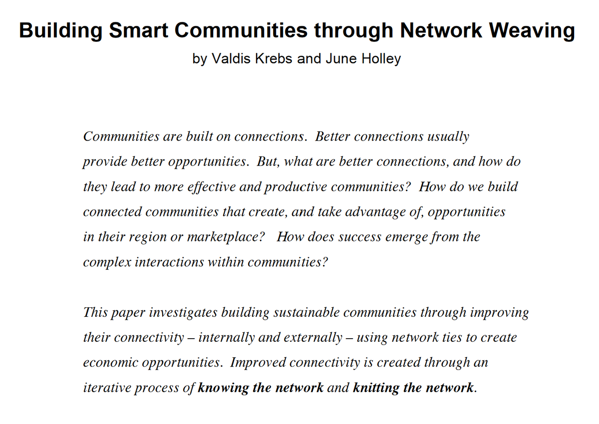 Jeff_Piestrak's tweet photo. ...As #NetworkWeavers @juneholley and @ValdisKrebs would say, "improving connectivity through an iterative process of knowing the network and knitting the network."
https://t.co/hHlc0gKk1v https://t.co/uX0PoCIJiw