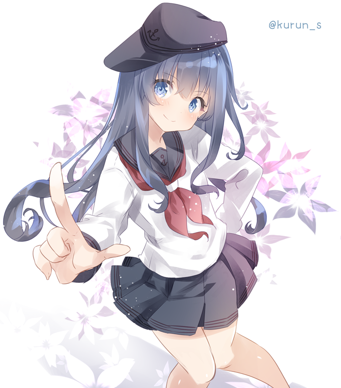 akatsuki (kancolle) 1girl solo long hair school uniform hat skirt flat cap  illustration images