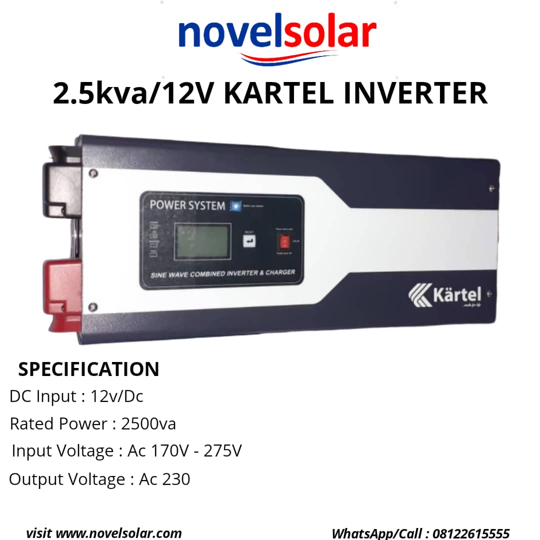 Novel_solar's tweet photo. presenting novel solar KARTEL inverter for 2.5kva/5kva respectively with the specification of
Input voltage AC 170V-275V
Output Voltage: AC 230.
For more inquiries, call/Whatsapp: 08122615555.
https://t.co/VW9ijLElXN
#faaji #Fundclock #santaDremo #Novelsolar #SanusiLamido https://t.co/AQvQzmeMIk