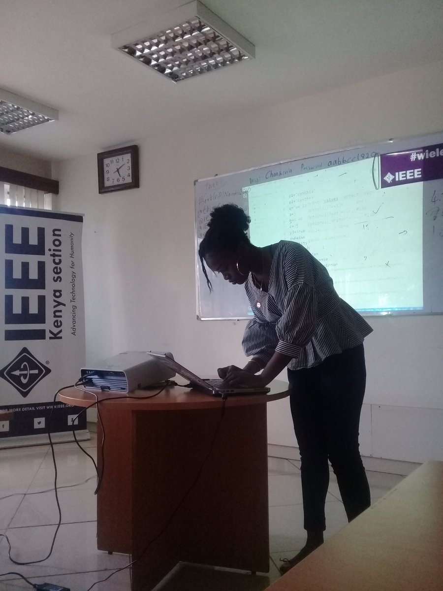 ieeewie_ku's tweet photo. Introduction to python programming by Cynthia Adhiambo in preparation for the megahackathon #girlsinAI2020 @IEEEWIE @DscKenyatta @_ericouma @ThuoCynthia @teensinaiafrica @elena_sinel https://t.co/x0J5j40N6E
