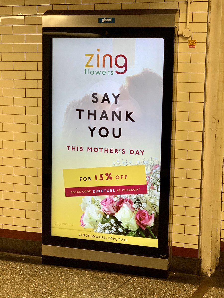 joelstern's tweet photo. So great to see Zing Flowers’ Mother’s Day promotion being shown across Global’s outdoor inventory on the TfL estate.
#outdoor #ooh #outdooradvertising #AmazingEveryTime #ZingFlowers #mothersday https://t.co/e56ic6CeRd