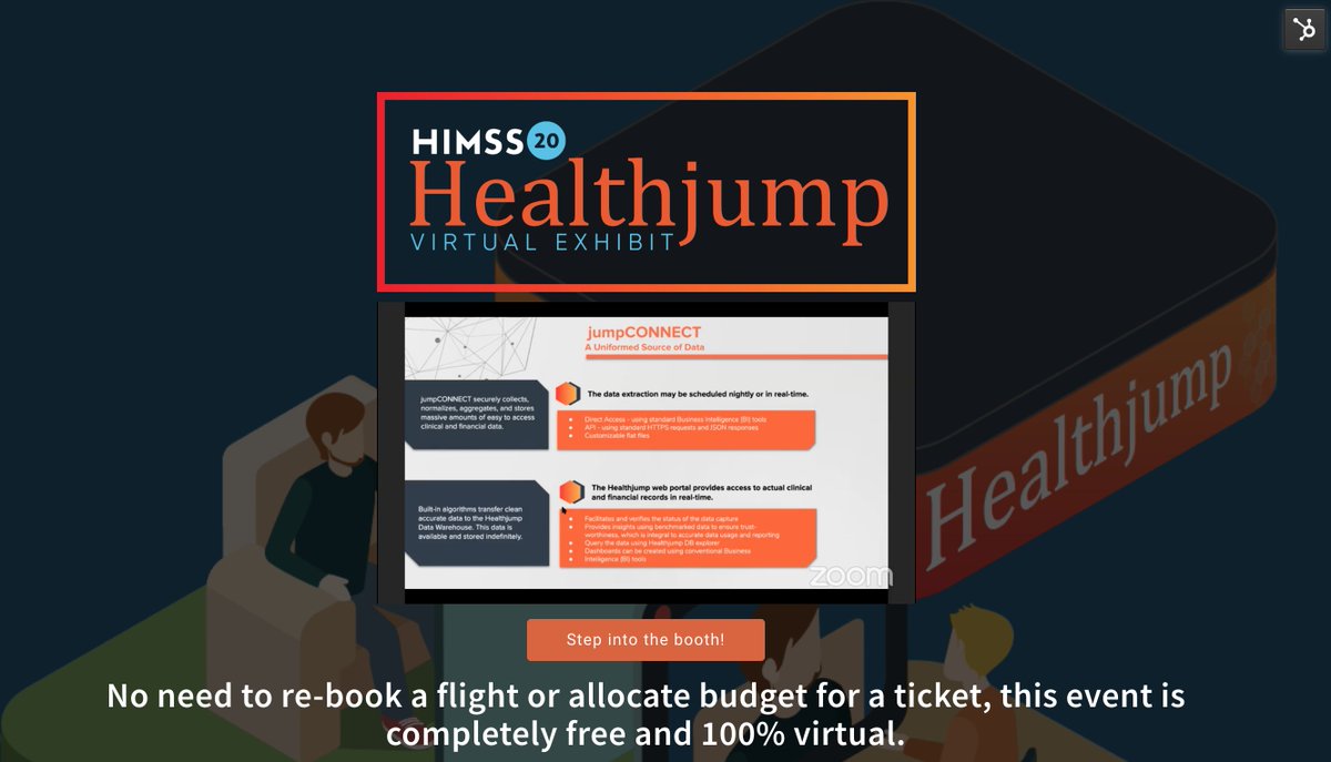 Healthjump's tweet image. And we&apos;re LIVE! Join us for #HIMSS20 Healthjump Virtual Exhibit happening RIGHT NOW. Visit the link to jump on hubs.ly/H0ntlmR0

#himssvirtual