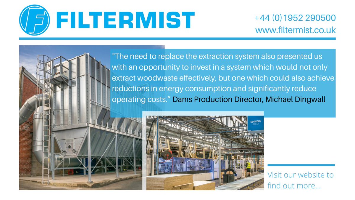 FiltermistUK's tweet photo. We recently installed and commissioned an all-embracing extraction system for Dams International – a leading UK manufacturer and wholesaler of office furniture. Read about how Filtermist worked with Dams here: https://t.co/vw2HfNmNaw

#Dust #WoodDust #Woodworking #CleanAir https://t.co/UPzvfVvB0j