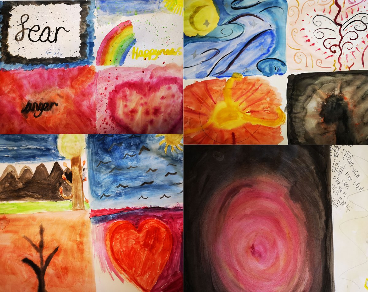 VirgoFidelis2's tweet photo. How does colour make you feel? Students created collages of watercolour paintings during an art and emotion workshop that explored the connection between colour and mood. #colourtheraphy #colours #emotions https://t.co/44gxQyD5FF