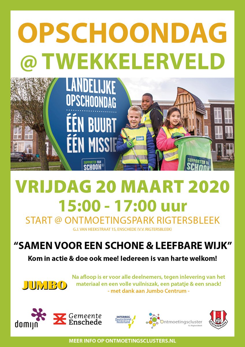 Rigtersbleek's tweet photo. Steek volgende week ook je handen uit de mouwen en geniet na afloop van een lekker patatje (met dank aan @JumboSupermarkt) 🍟🙏
Meer info ➡️ https://t.co/VvZnRNutGX
#LOD2020 @Domijn @Gem_Enschede @InterregD_NL @Twekkelerveld @Twekkeleveld @nederlandschoon #opschoondag https://t.co/SxZ40uFWXa
