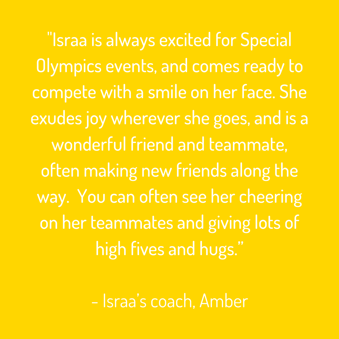Meet Game Changer: Israa

She is a member of Urbandale High School's Special Olympics team &amp; has been competing since 2016 when she returned from Sudan. Her favorite activity is bowling with her unified partner and team. She loves dancing &amp; knows all the moves to “Gangman Style"!