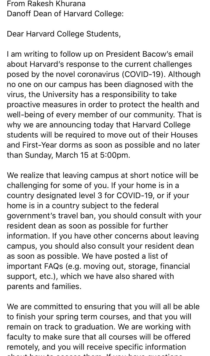 uche_blackstock's tweet photo. My alma mater @Harvard is requiring all students to move out of its dorms due to #COVID2019 by this Sunday March 15 at 5pm. https://t.co/jWRMLgW0TE