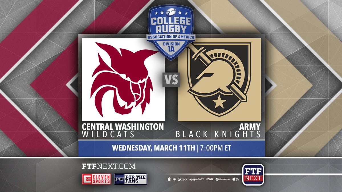 Tune in this Wednesday for @ForTheFansHQ televised Game of the Week!!!
<a href="/CWURugby/">CWU Men's Rugby</a> vs <a href="/ArmyWP_MRugby/">Army Men’s Rugby</a>