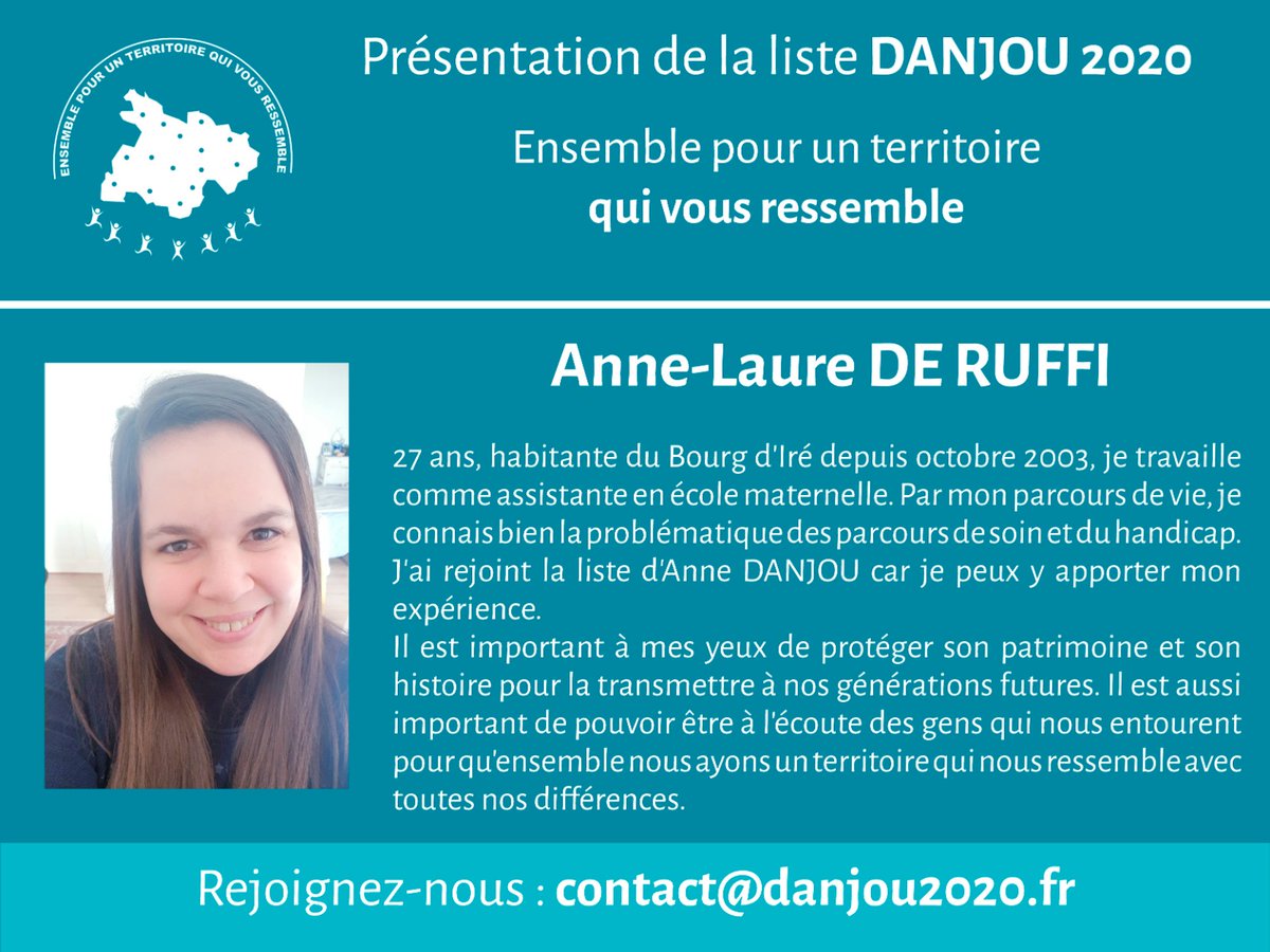 danjou2020's tweet photo. Présentation de nos candidats. Anne-Laure DE RUFFI "il est important d'être à l'ecoute des gens"
Avec Anne DANJOU, Ensemble pour un territoire qui vous ressemble" 
#Municipales2020 #Municipales #Danjou2020  #Democratie #inclusion https://t.co/xDzR2CqOkL