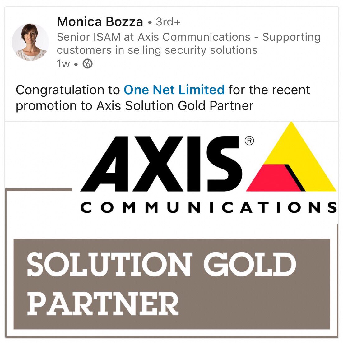 OneNetLimited's tweet photo. For the past 6 years we have been working with Axis Communications to introduce an excellent& robust range of CCTV products& services to the maritime industry.This partnership has been rewarded and we have been promoted to Gold Partner status! @AxisIPVideo
#goldpartner #onenetltd https://t.co/5CHhnhNfeU