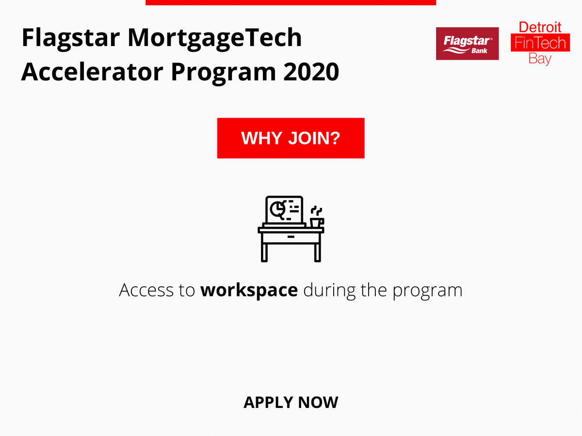 detroitfintech_'s tweet photo. Gain access to our bespoke co-working space during the Flagstar MortgageTech Accelerator Program!

Apply now:
https://t.co/KoBonikqRw

#Accelerator #FinTech #MortgageTech #BayArea #Tech #Startup https://t.co/gEyXqnQ4Uq