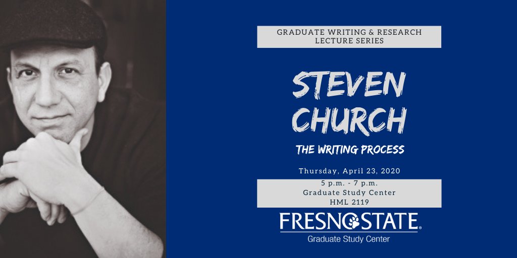 fresnostategssc's tweet photo. The #GradStudyCenter, in conjunction with @fresnostateDRGS, is proud to launch the Graduate Writing & Research Lecture Series this semester!
Thurs. 4/23 at 5 pm
Meet @Fresno_State faculty member, @StevenWChurch
Light refreshments will be served!
RSVP: https://t.co/xuwM3mqRMq https://t.co/c03Ma6J6YT