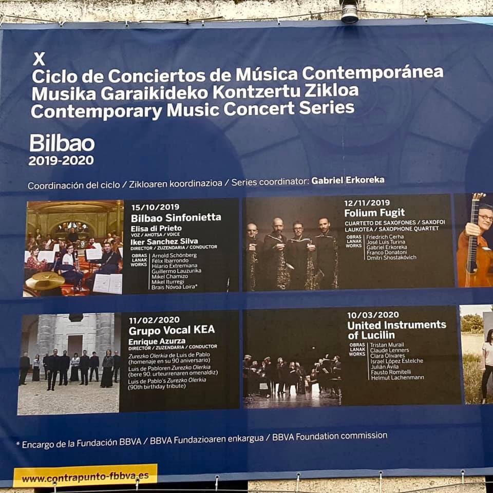 all set for tonight’s concert <a href="/FundacionBBVA/">Fundación BBVA</a> Bilbao. Another one from our “generation” serie with music by Romitelli, Murail, Lachenmann, <a href="/ClaraOlivares93/">Clara Olivares</a>, <a href="/avilasausor/">Julián Ávila</a>  and <a href="/ilestelche/">Israel López Estelche</a> 
Entrada libre hasta completar aforo
<a href="/FEHL_es/">FEHL</a> <a href="/CultureLu/">Culture.lu</a>