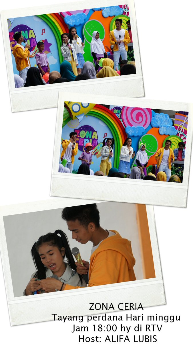 ZONA CERIA 
Tayang perdana Hari minggu 
Jam 18:00 hy di RTV
Host: ALIFA LUBIS
