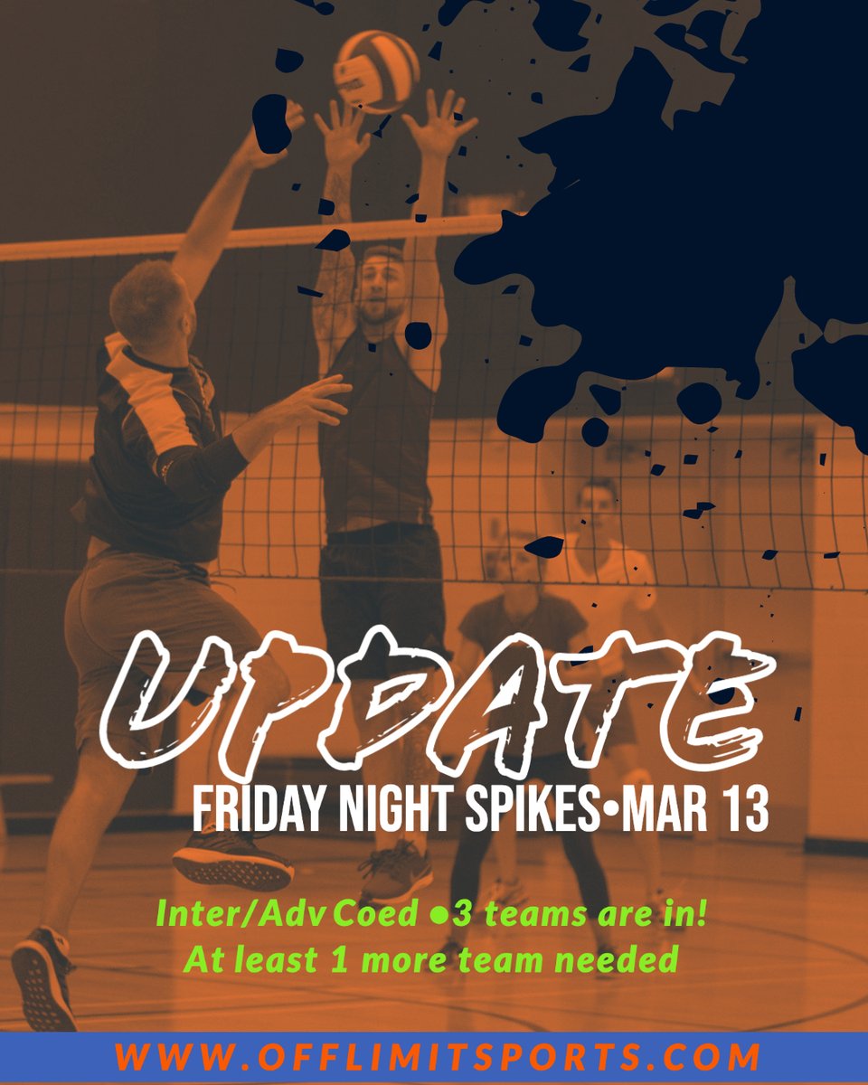 OffLimitSports's tweet photo. At least 1 more team needed for this Friday's Coed Tourney. Grab your league team or just few friends and sign-up!

Do you want to play but don't have a team? Hit us up via social media and we can help you find one as a free agent. 

Sign up here:
https://t.co/DSaPelWFYG https://t.co/jL6AJQbzQ7