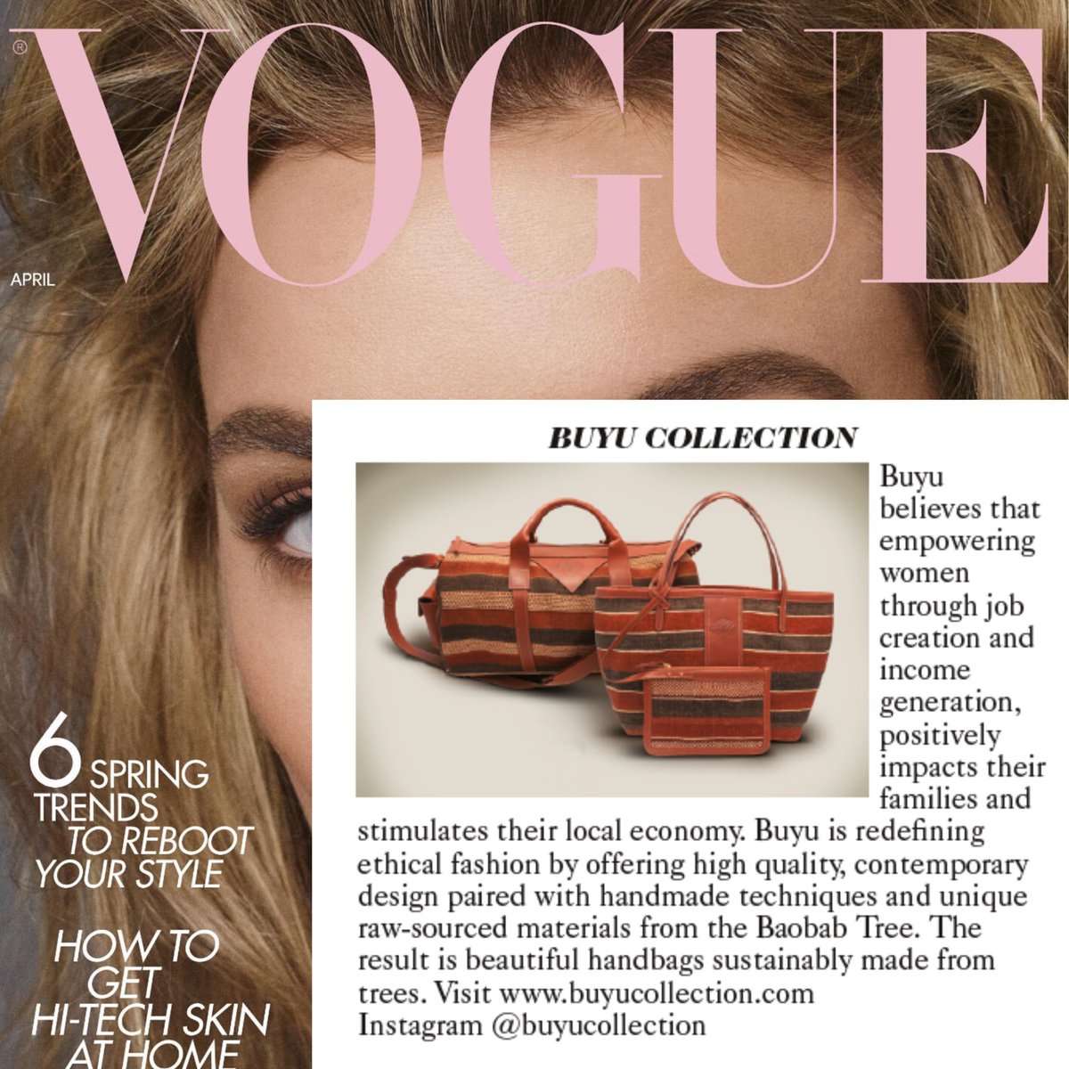 Africa is in Vogue! Buyu Collection is profiled in <a href="/BritishVogue/">British Vogue</a> April issue. 
#ethicalfashion #vogueretail buyucollection.com