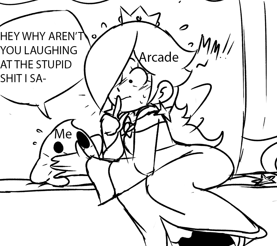 My current occupation seems to have become an antagonistic co-host for a radio show. I think I'm pretty good at it, and bothering <a href="/arcade_test/">arcade-pallot.carrd.co</a> during his intermissions. I'll get him to break down during one of them one of these days.