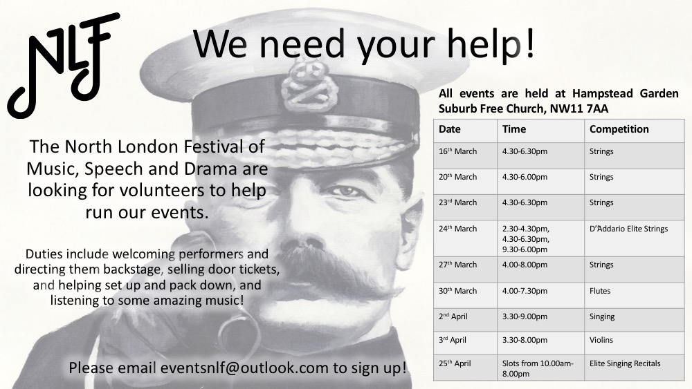 NorthLDNFest's tweet photo. We’re looking for North London Festival volunteers who can help us welcome participants with a smile, and ensure their day runs smoothly. No experience needed, just a willingness to help. Email eventsnlf@outlook.com to introduce yourself and sign up for a slot or two. https://t.co/a5dI3m510r