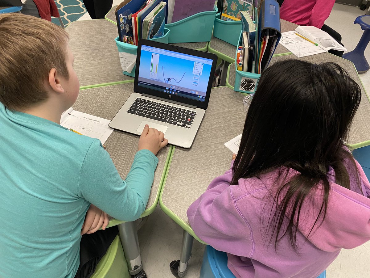 MrsAmyHoff's tweet photo. Exploring a Skate Park simulation as Ss make connections with potential  and kinetic energy @PLTWorg #theMESway https://t.co/6Vn2Xs5pcJ